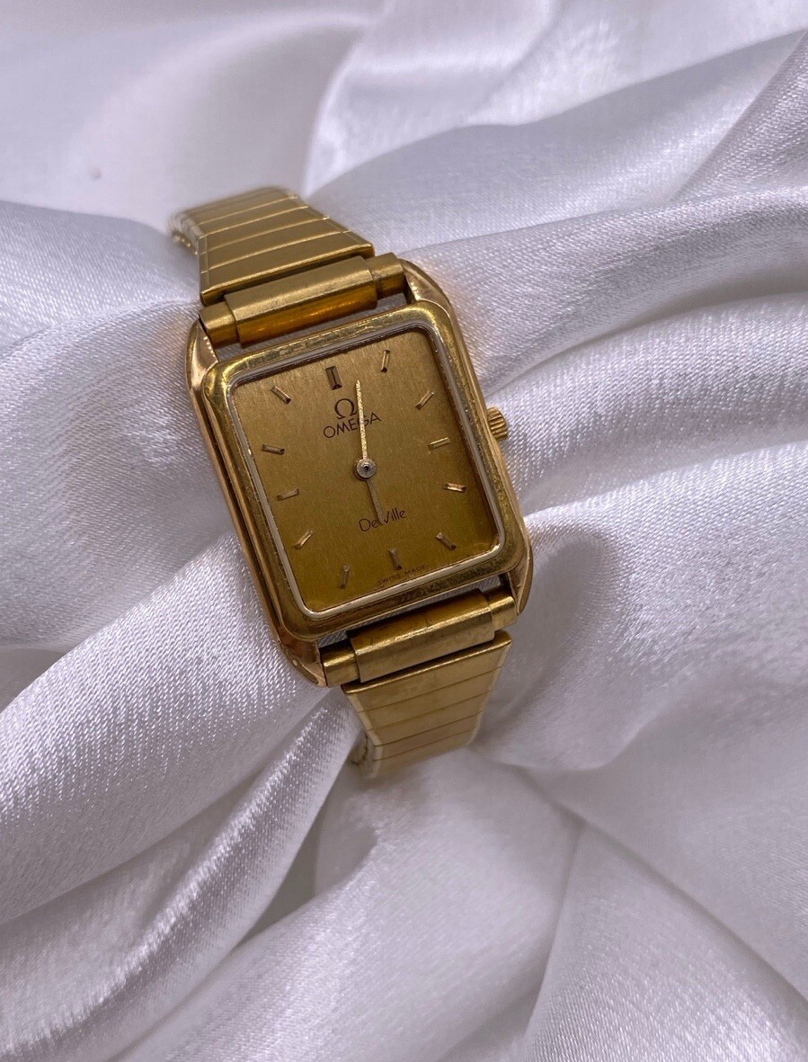 Vintage Omega DeVille Women's Heavy Gold Plated 10 Jewels Quartz