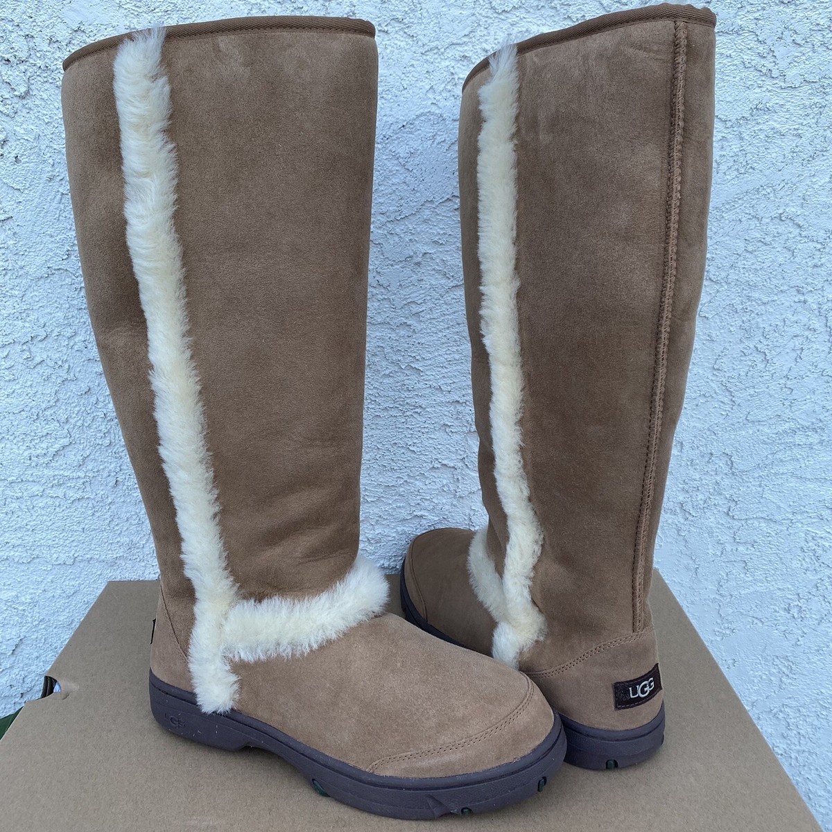 UGG SUNBURST EXTRA TALL CHESTNUT OVER THE KNEE SUEDE FUR BOOTS