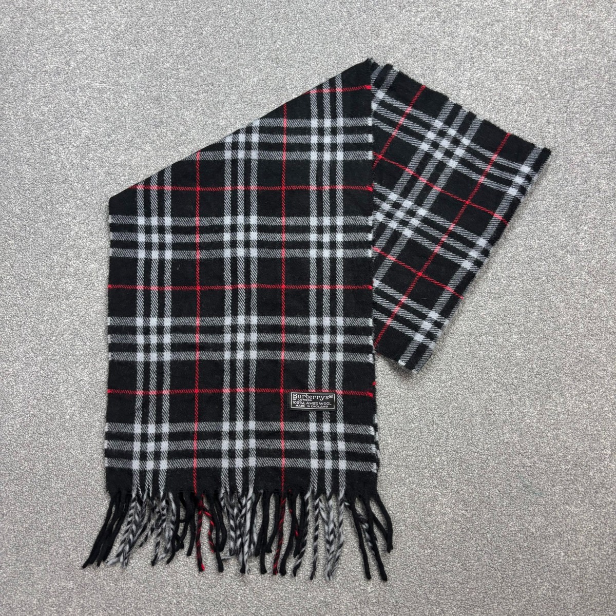 Burberry London Scarf 54x11 Inches Black Nova Check 100% Lambswool