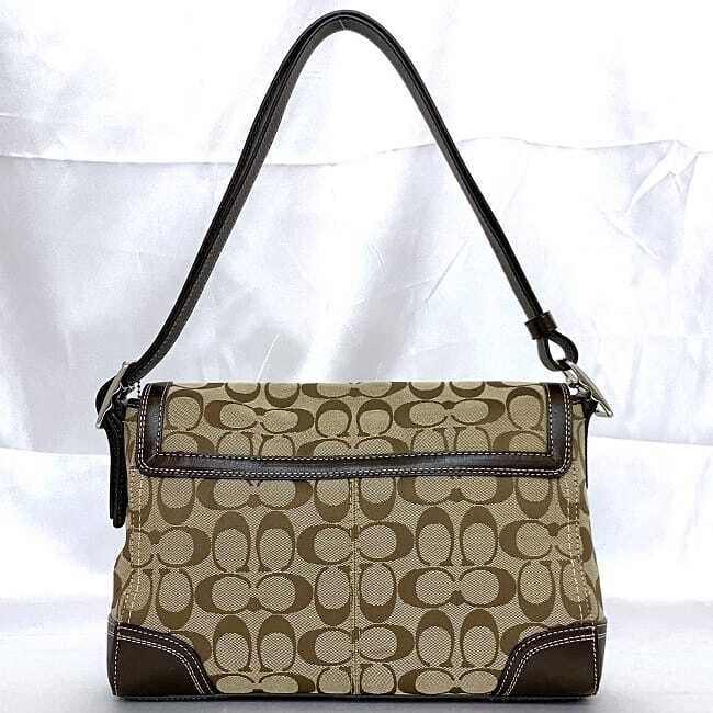 Coach 2way Shoulder Bag Beige Brown Signature F13972 Good