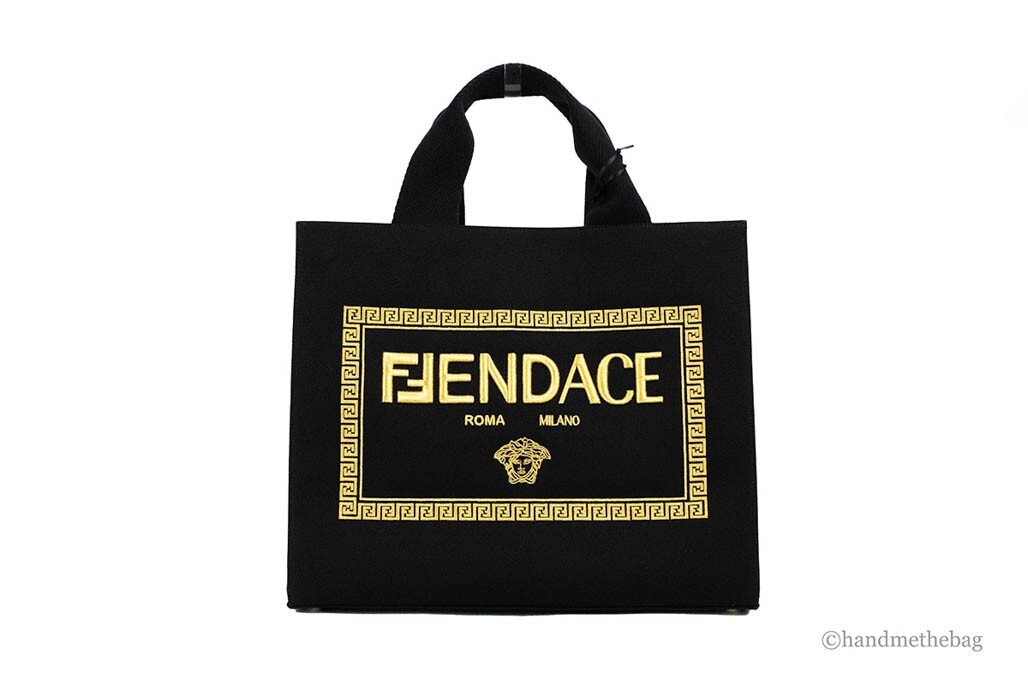 Fendi X Versace Fendace Medium Black Canvas Fabric Shopper Tote