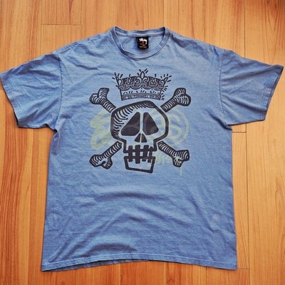 Vintage Y2K Stussy Shirt Skull Crossbones Crown Large Blue 90s