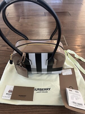 New Burberry Mini Half Cube Check Top Handle Satchel Bag Camel | eBay