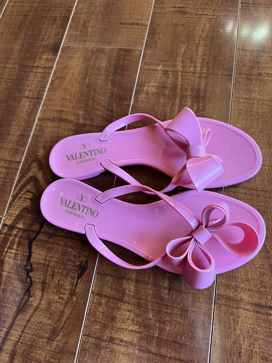 VALENTINO Garavani Pink Bow Slip-On Flat Thong Jelly Sandals