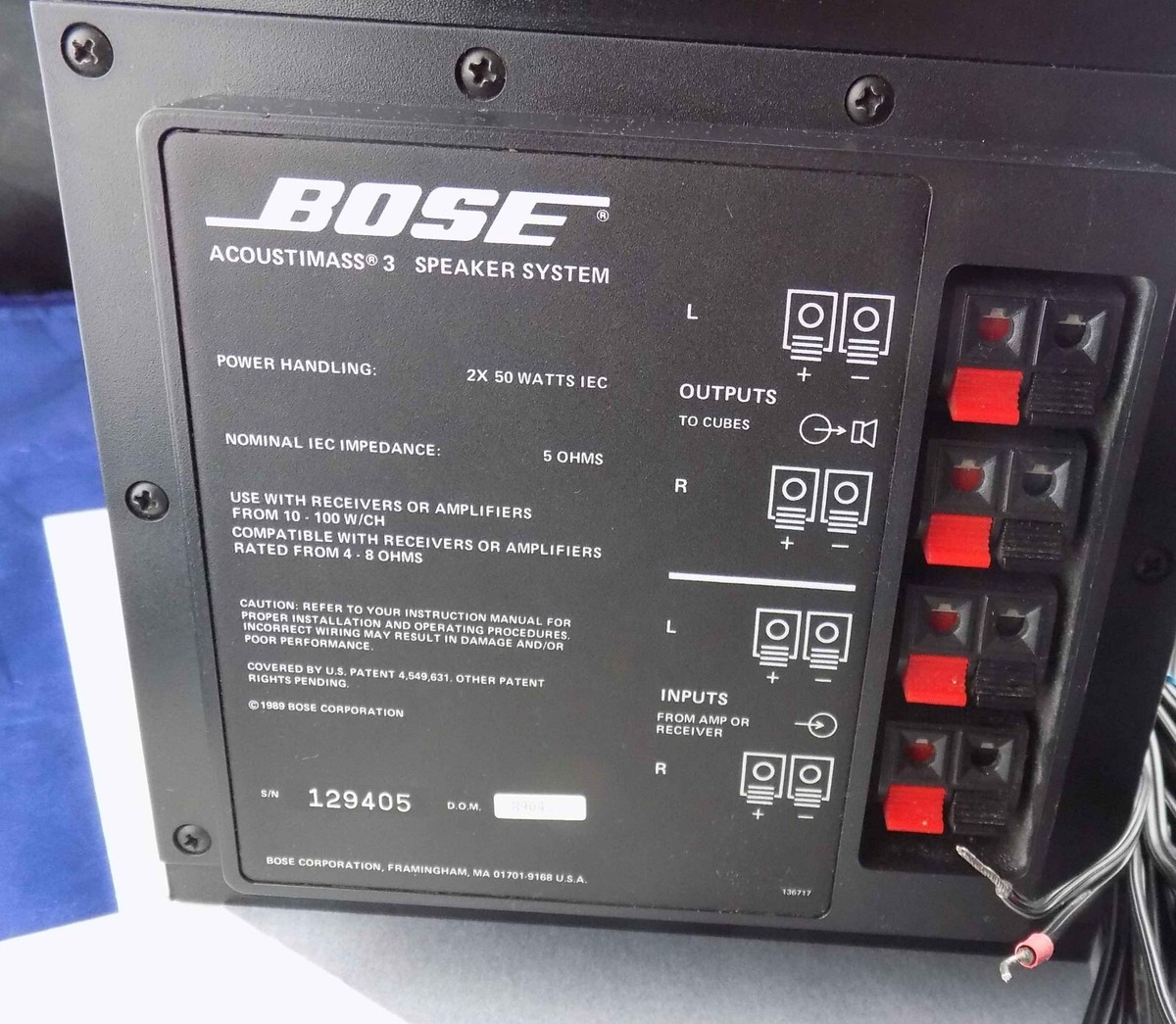 Bose Acoustimass 3 Series I Speaker system, 2 Original Cables