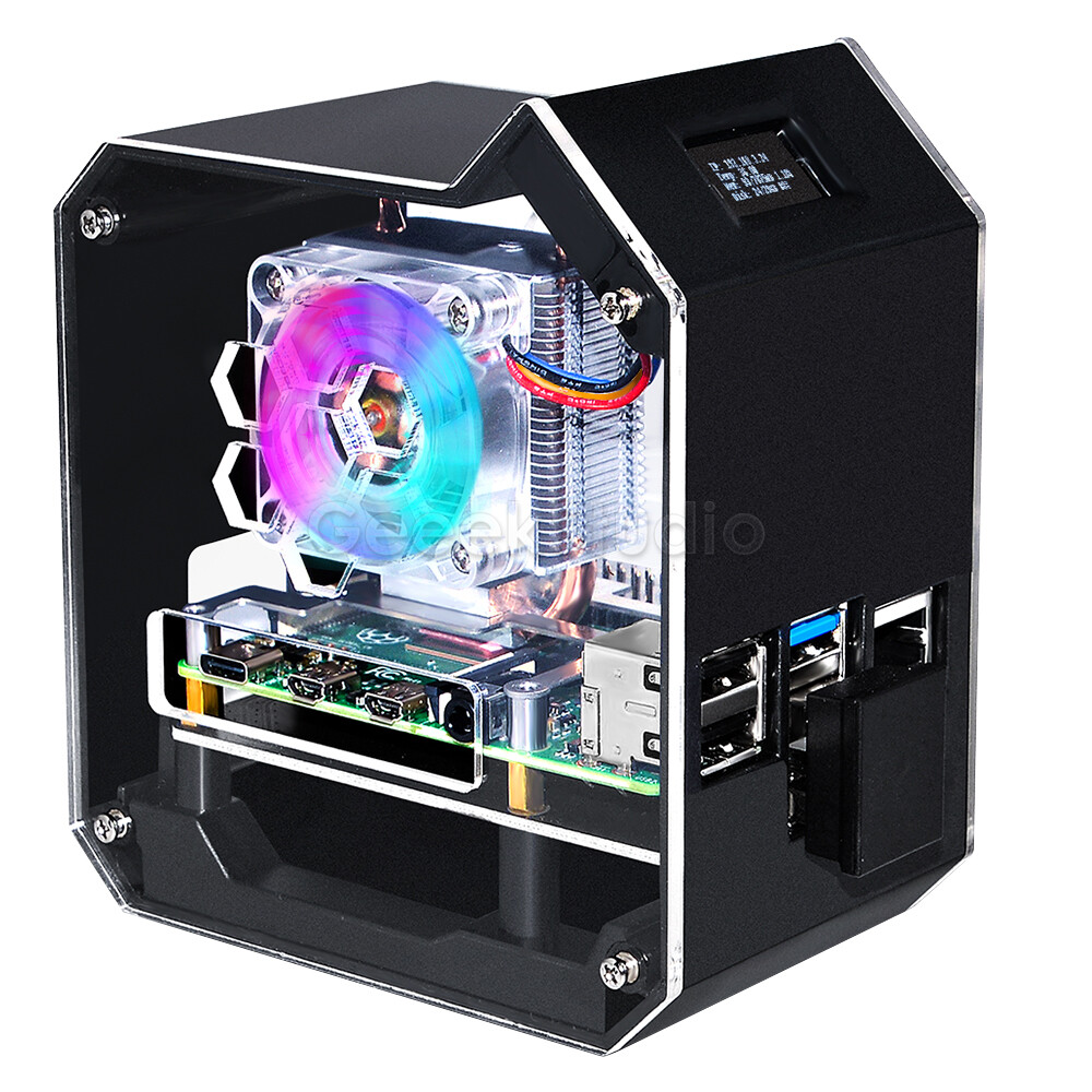 Raspberry Pi 4 Model B NAS Case Kit ABS Mini Tower RGB Fan with
