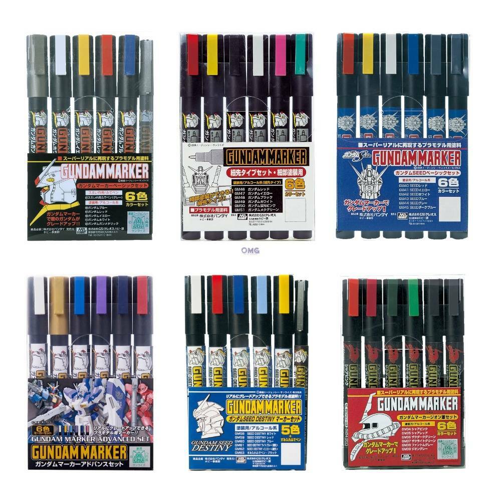GSI Creos Gundam Marker Sets of Six. 13 Different Sets Buy Two Or
