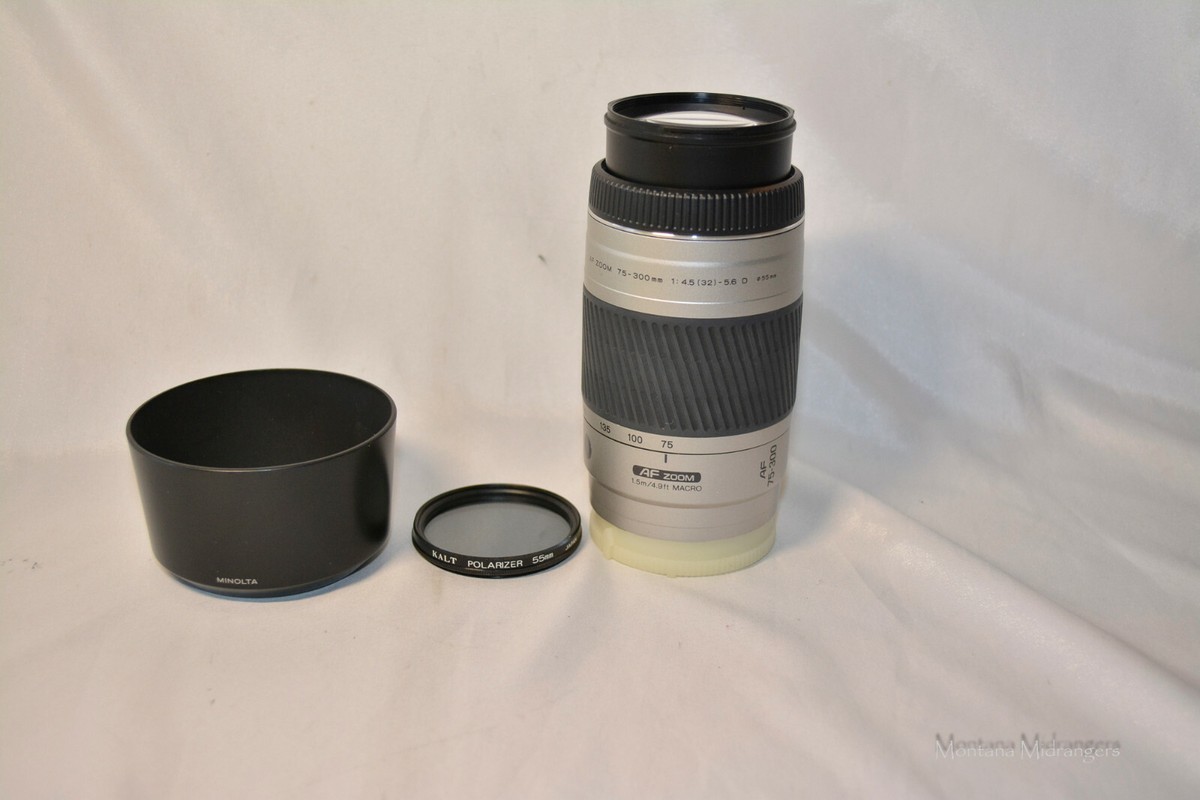 Minolta AF Zoom 75-300mm 1:4.5-5.6 Lens With Hood End Cap Kalt