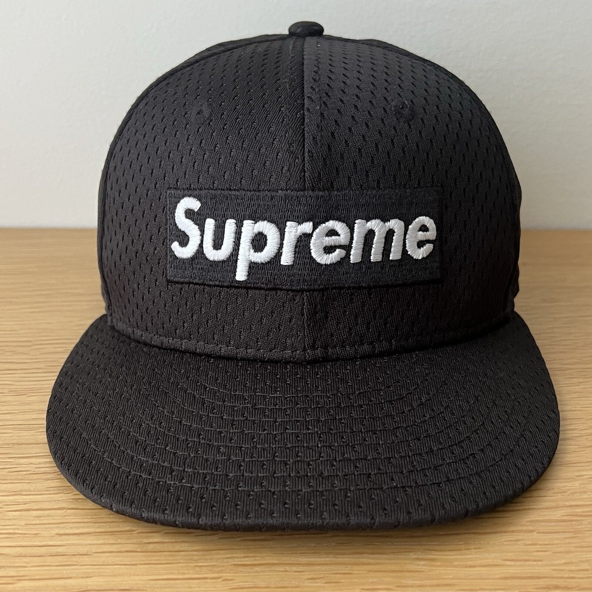 Supreme x New Era Mesh Black Box Logo 7 1/8 Fitted Hat Cap SS 2018