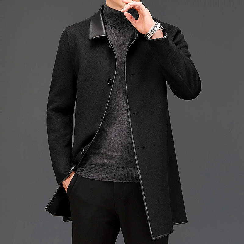 Men jacket double-sided cashmere coat men's mid-length lapel wool