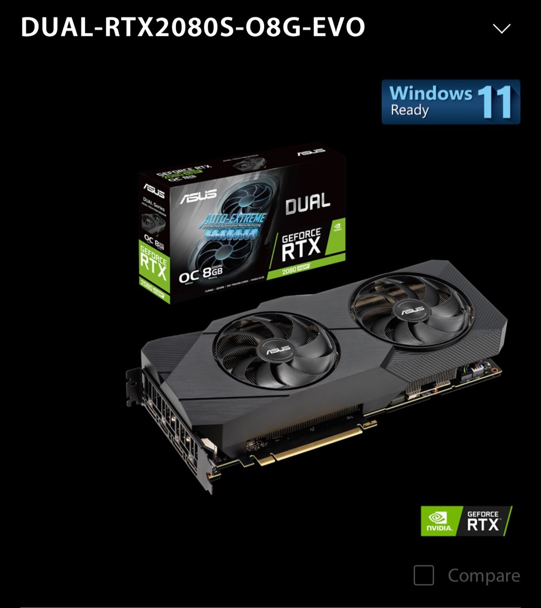 ASUS GeForce RTX 2080 8GB GDDR6 Graphics Card (DUAL-RTX2080-O8G