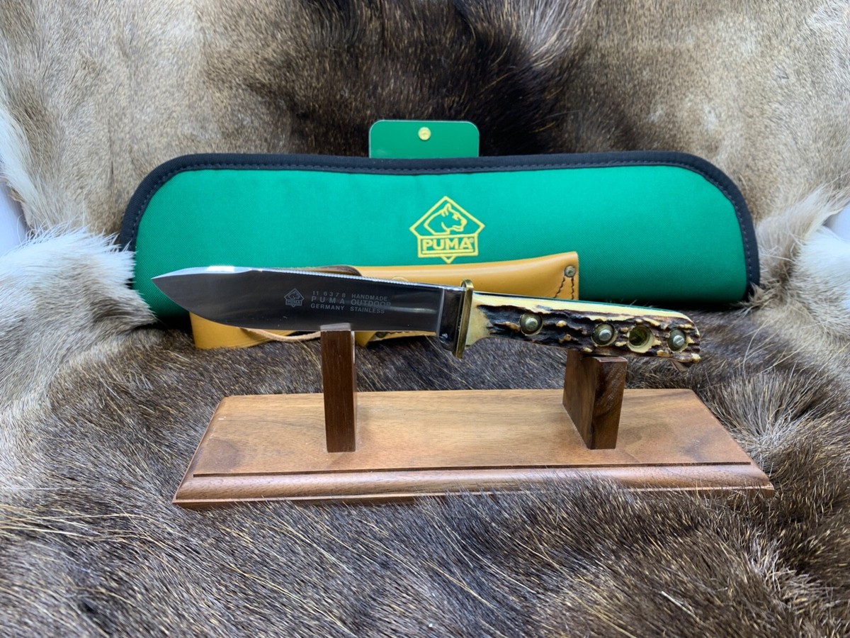1990 Puma 6378 Outdoor Knife With Stag Handles In A Green Puma