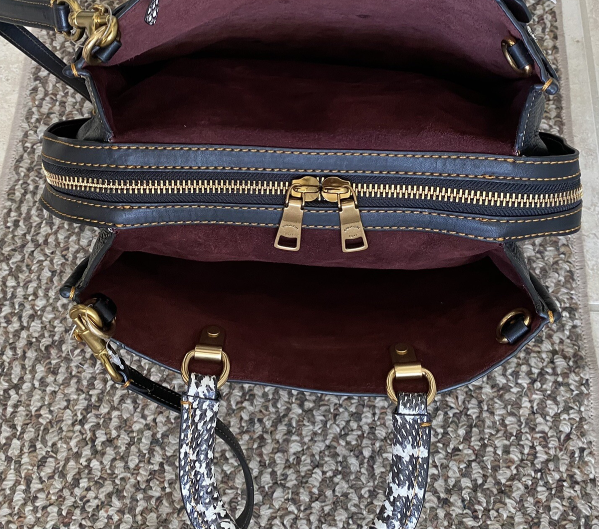 COACH 1941 BLACK MULTI EXOTIC SNAKESKIN TEA ROSE ROGUE 30 58964