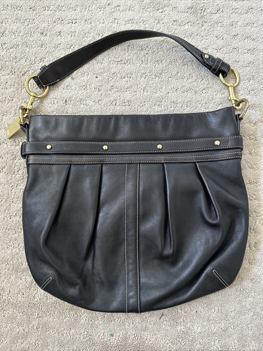 COACH Hobo Bag Y2K Ergo Black Leather Pleated Brass Gold Buckle