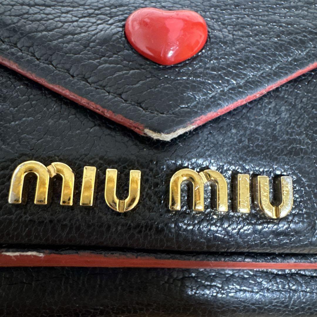 MIU MIU Love Letter Leather Compact Wallet Black Red Used Japan