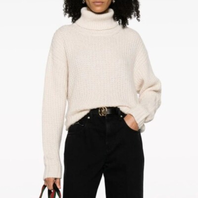 GUCCI 766263XKDJA Cashmere Silk Turtleneck Sweater Rib Knit