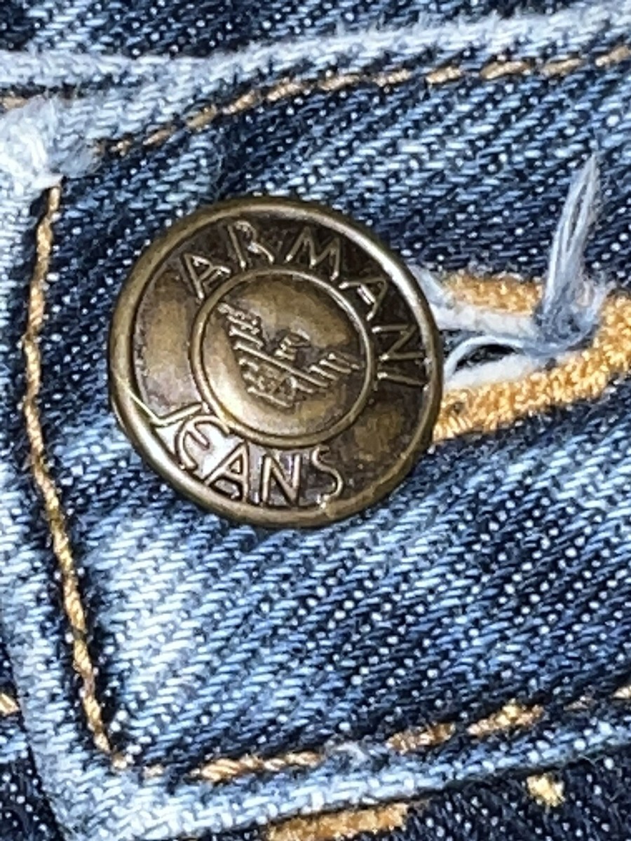 VINTAGE Giorgio Armani 32x28 Blue Jeans Button Fly Retro Heavy