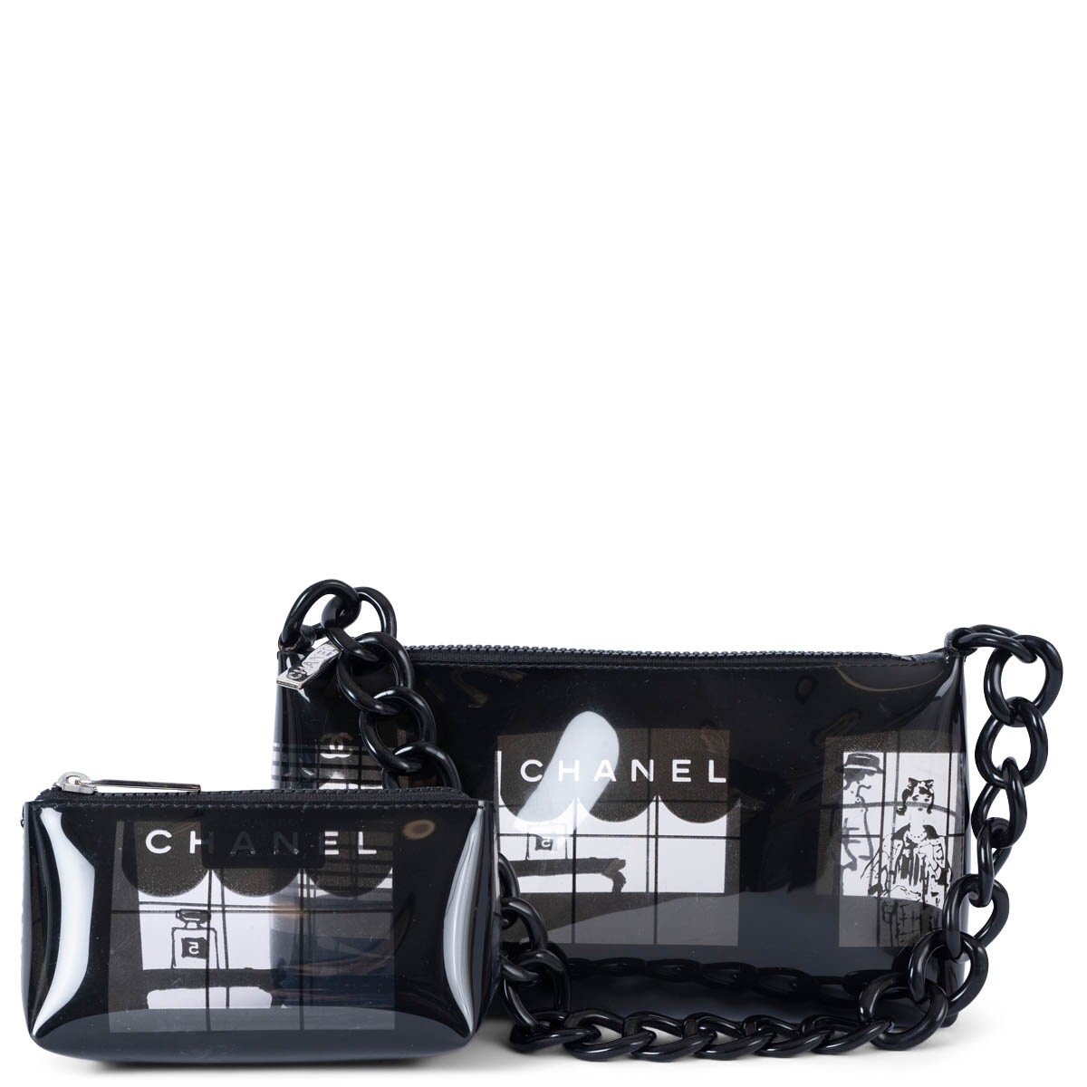 69330 Auth CHANEL black vinyl 2003 03P COCO WINDOW POCHETTE Bag | eBay