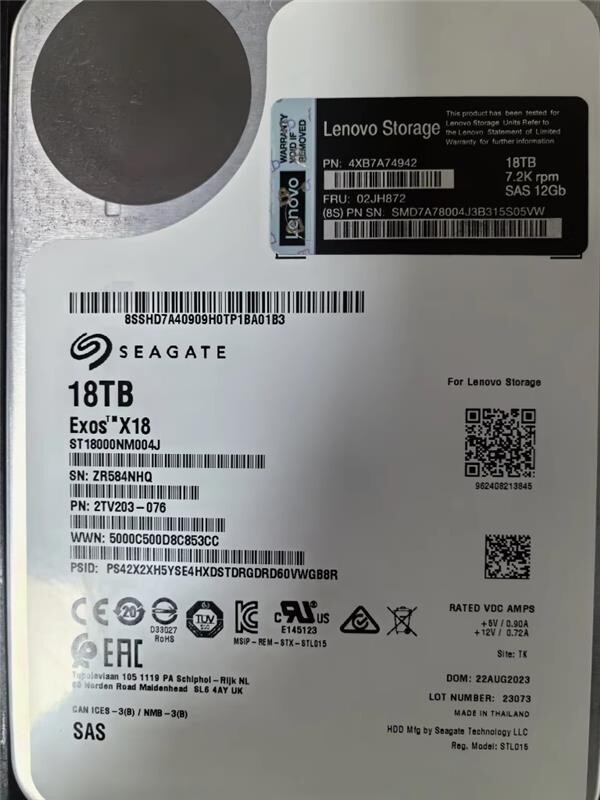 4XB7A74942 Lenovo 02JH872 18TB 7.2K SAS 12Gb Hot Swap 512e 3.5