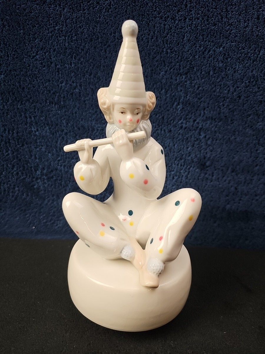 VINTAGE Porcelain Spinning Flute Clown Music Box Figure EXCELLENT