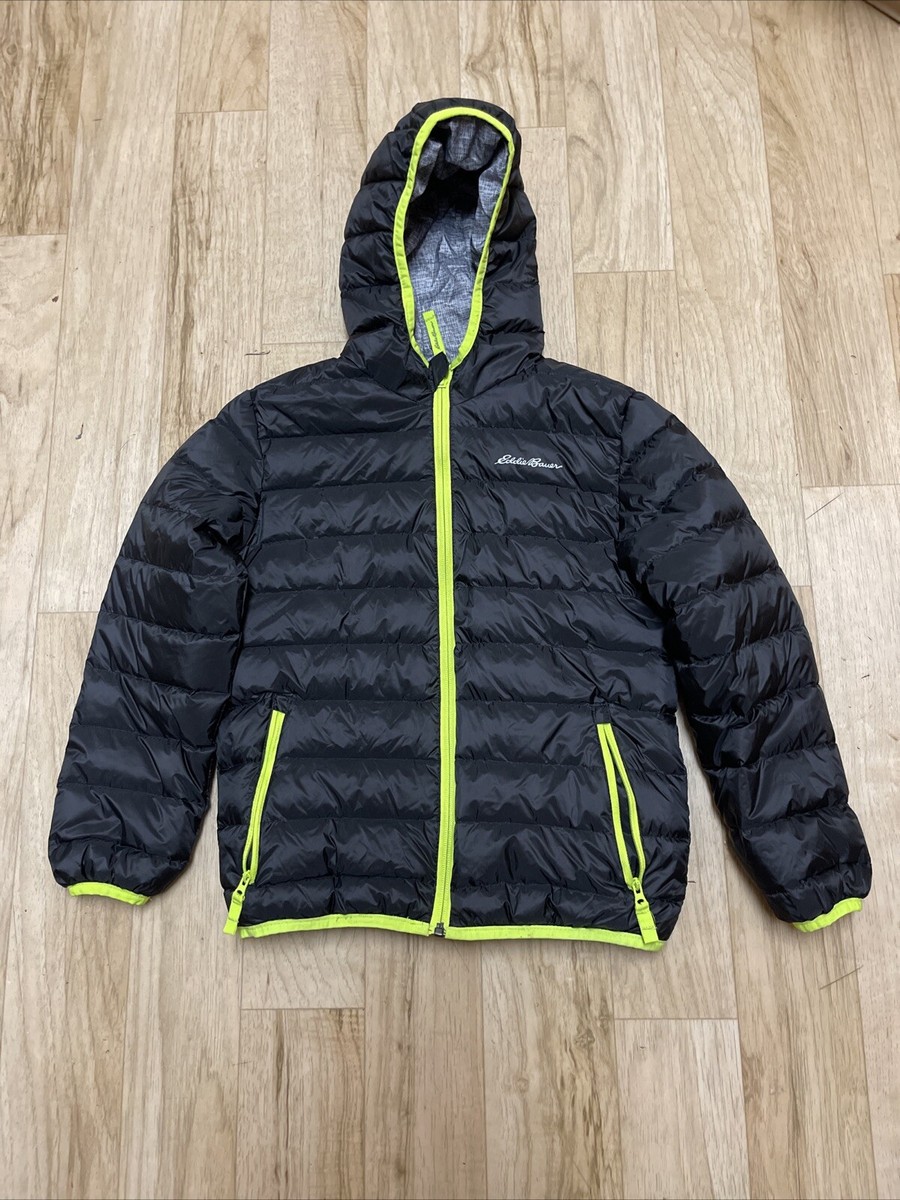 Eddie Bauer Reversible Down Jacket Boys S Black Gray Zip Puffer
