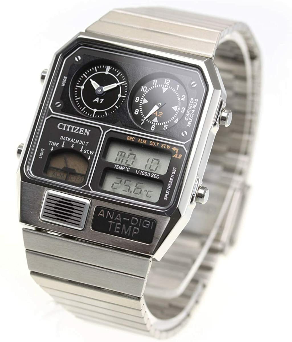 CITIZEN ANA-DIGI TEMP JG2101-78E Silver Analog Digital Vintage Men