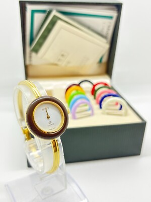Near Mint w/Box] GUCCI 1100-L Change Bezel Watch 12 Colors Gold