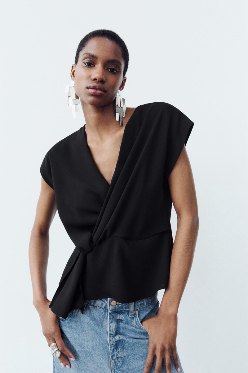 Zara Women's KNOTTED CREPE TOP Black | 3055/572 Size S New | eBay