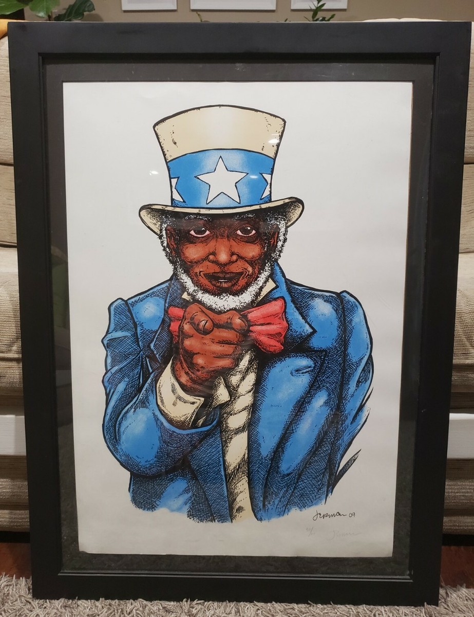 2009 Signed I Want You Black American Uncle Sam Art Framed