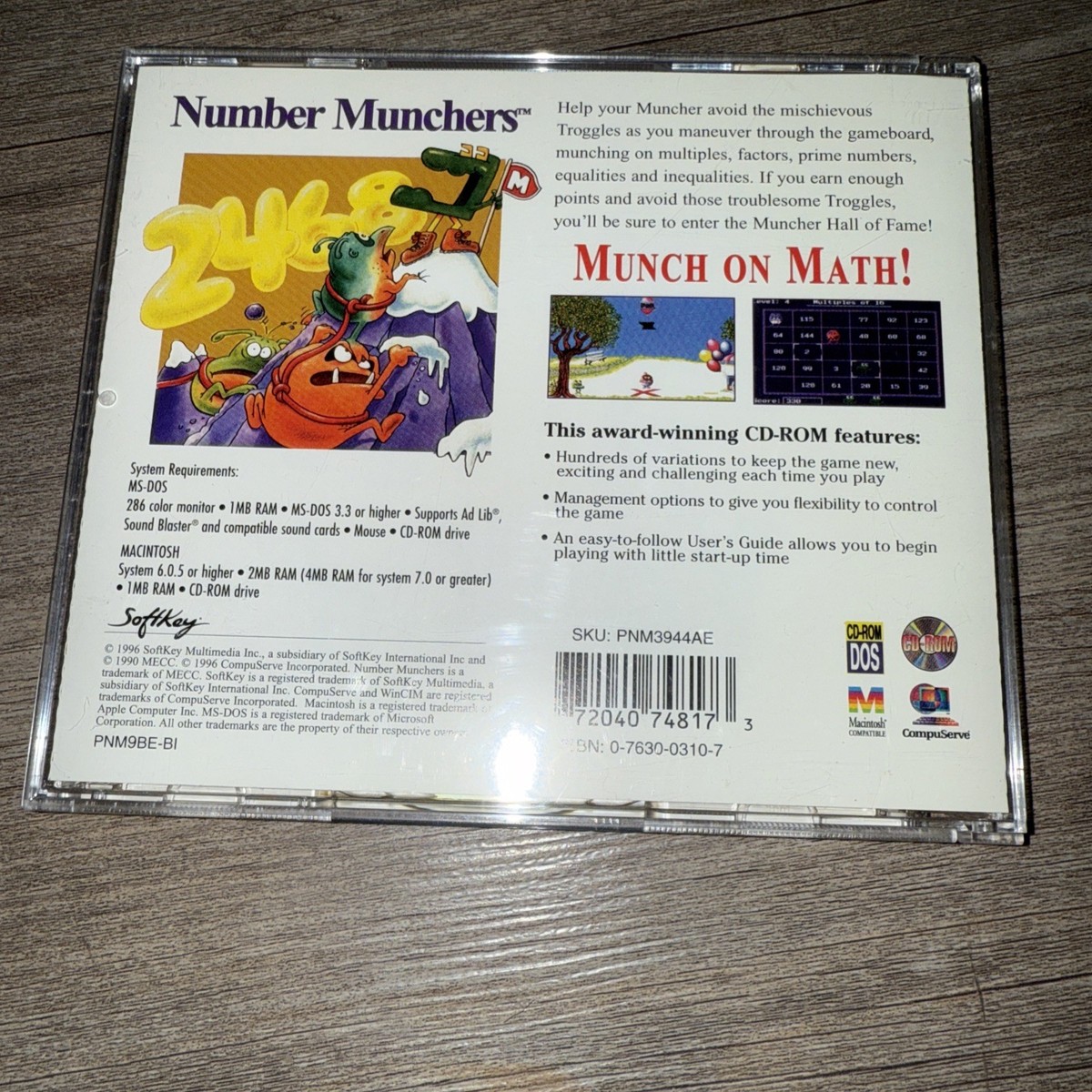 Number Munchers PC Mac DOS CD Rom Math Game Kids 8+ 90s Computer