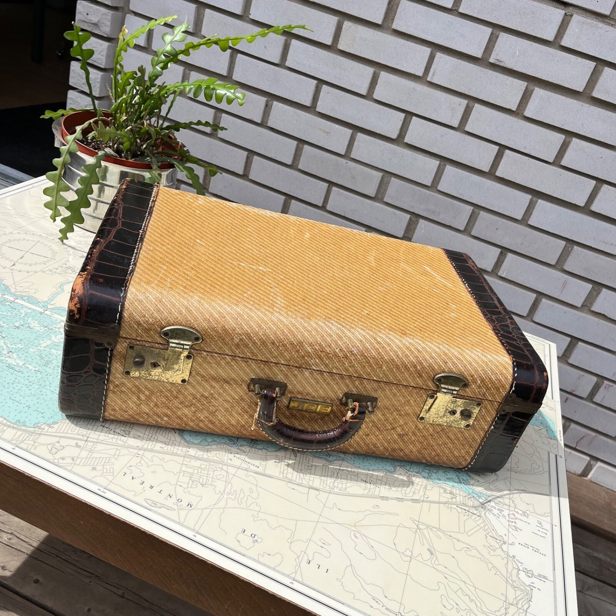 Vintage 40s Tweed JCE Suitcase with Leather Trimming | eBay