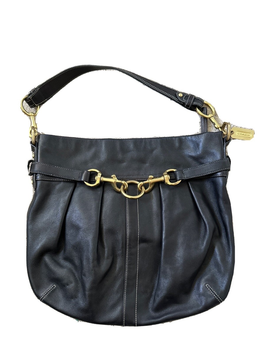 COACH Hobo Bag Y2K Ergo Black Leather Pleated Brass Gold Buckle