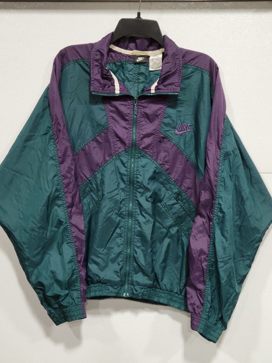 Vintage 90s NIKE Dark Green Purple L Full Zip Windbreaker Jacket
