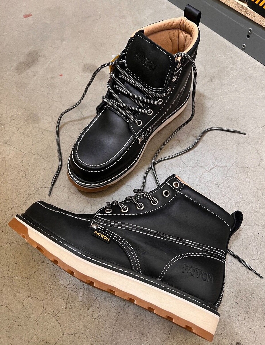 MEN'S WORK BOOTS MOC TOE GENUINE LEATHER LACE UP SAFETY BLACK