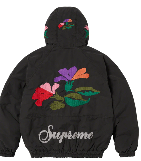 Supreme Needlepoint Hooded Jacket Black Size XL Flower Water