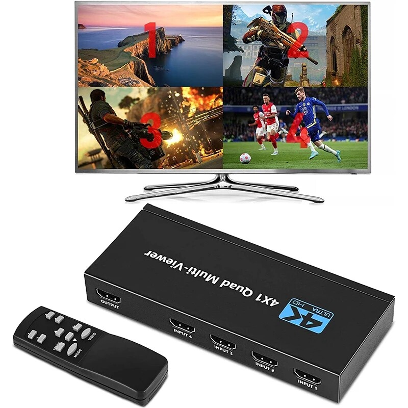 NEW 4K HDMI 4X1 Quad Multi-Viewer 4 IN 1 Out Multi Screen Splitter