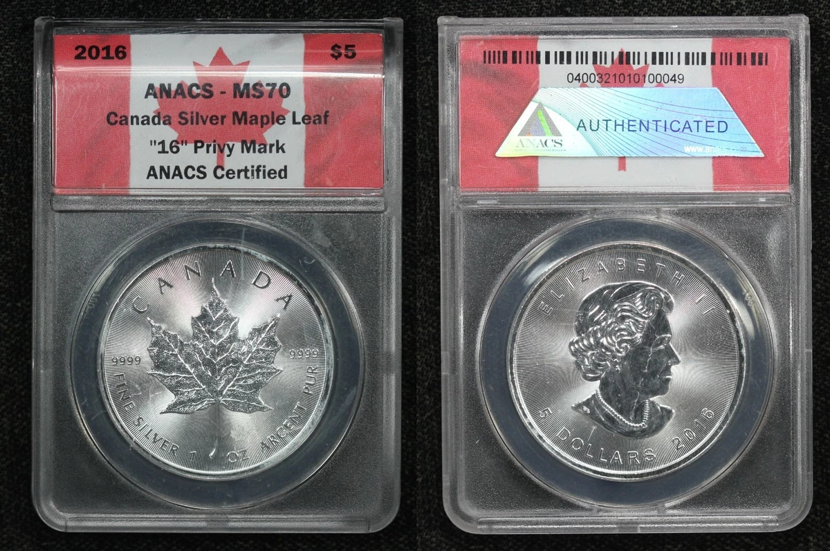 Canadian Maple Leaf ANACS Grade MS 70 Silver Bullion Coins for