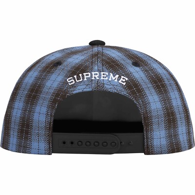Supreme Script Logo 6-Panel Hat Cap - Blue Plaid - SS24 New