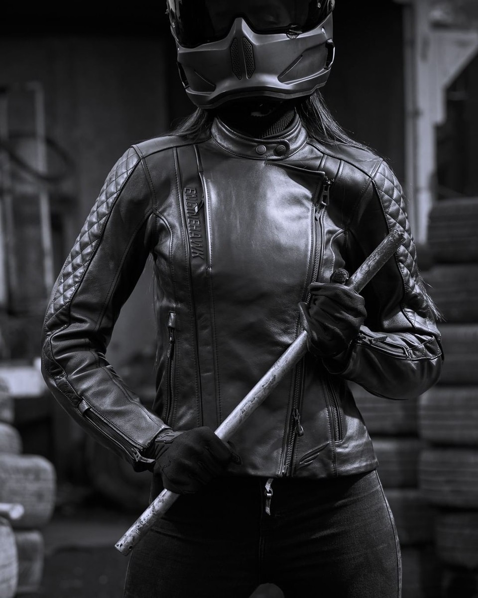 Engine-Hawk Women Motorcycle Motorbike Riding Black Leather Jacket