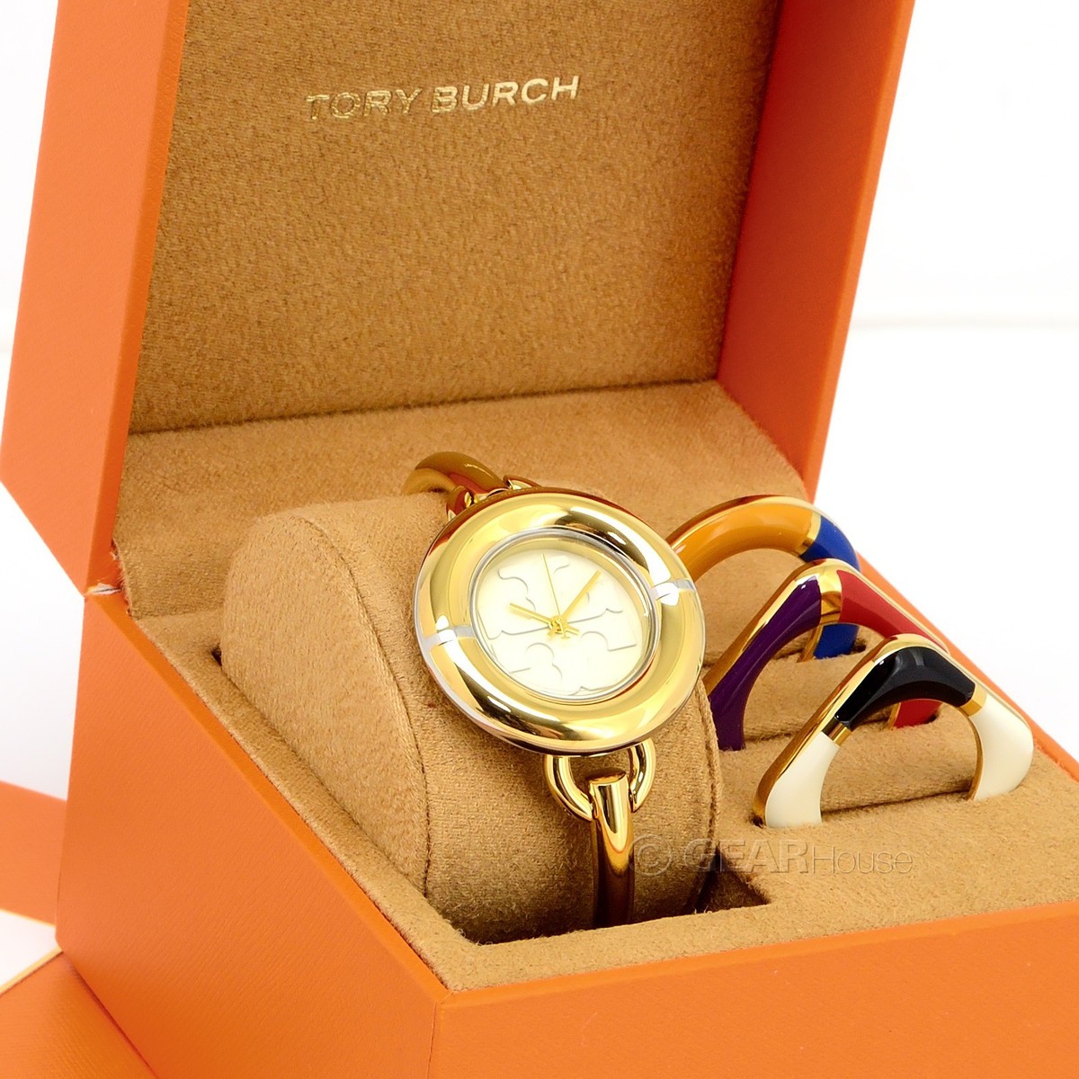 Tory Burch Miller Womens Gold Bangle Watch Set, Interchangeable