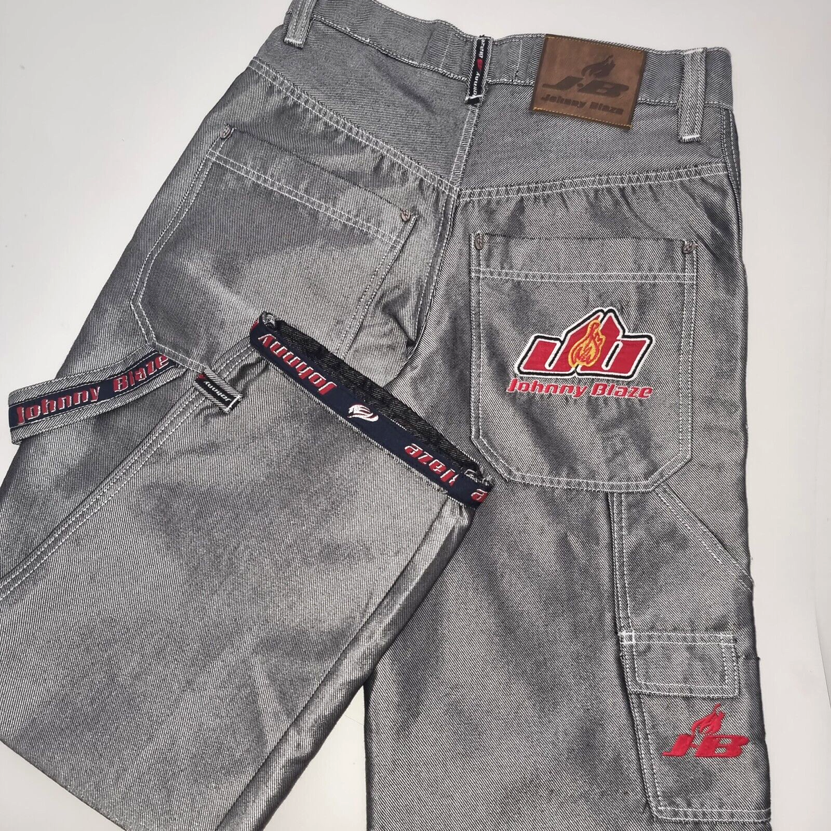 Vintage JOHNNY BLAZE Shinny Silver Hip Hop Rap Carpenter Jeans