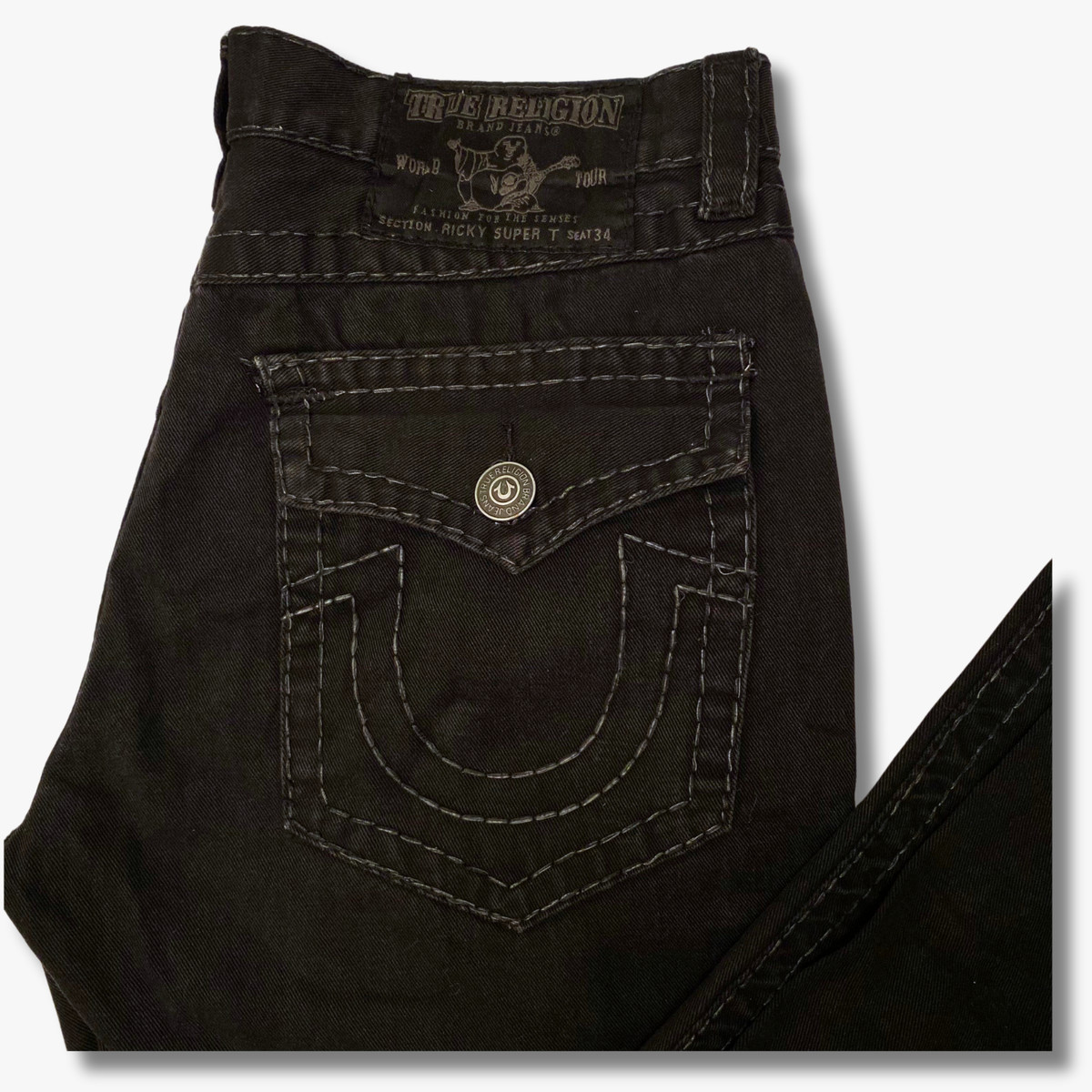 RARE True Religion Ricky Super T 34 Black Thick Stitching USA Men