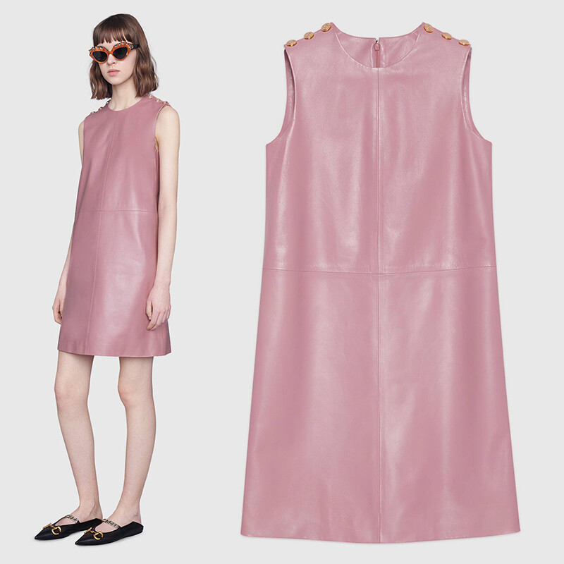 38 XS NEW $2,700 GUCCI Peony Blush Pink LEATHER Mod Retro Straight