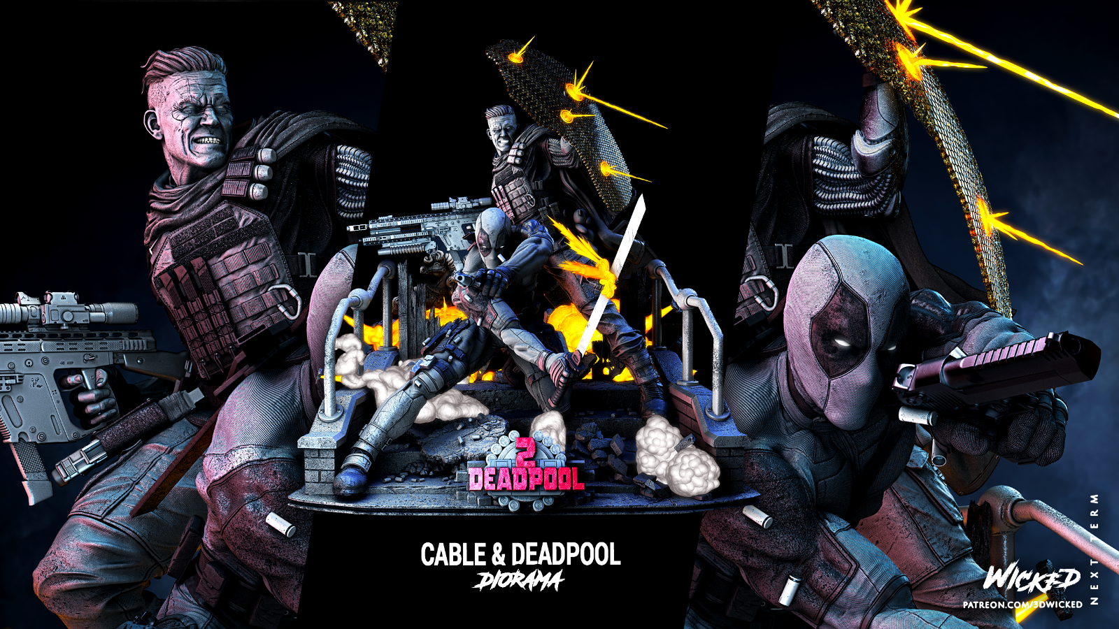 DEADPOOL and CABLE Statue Diorama Marvel X-Men Avengers Resin