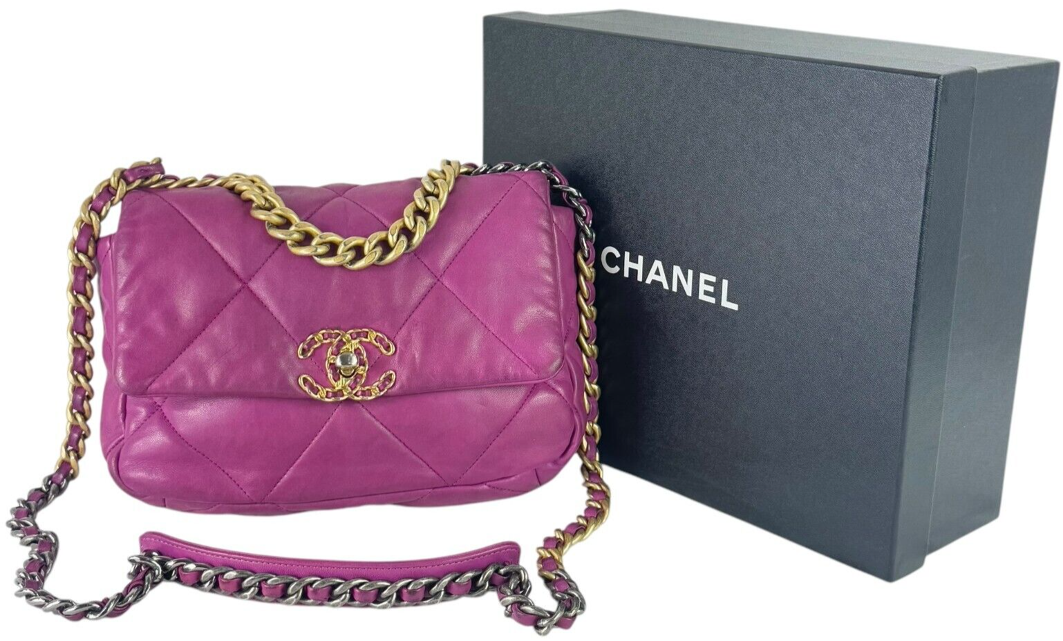CHANEL 19 Flap Orchid Purple Quilted Lambskin Chain Link Crossbody