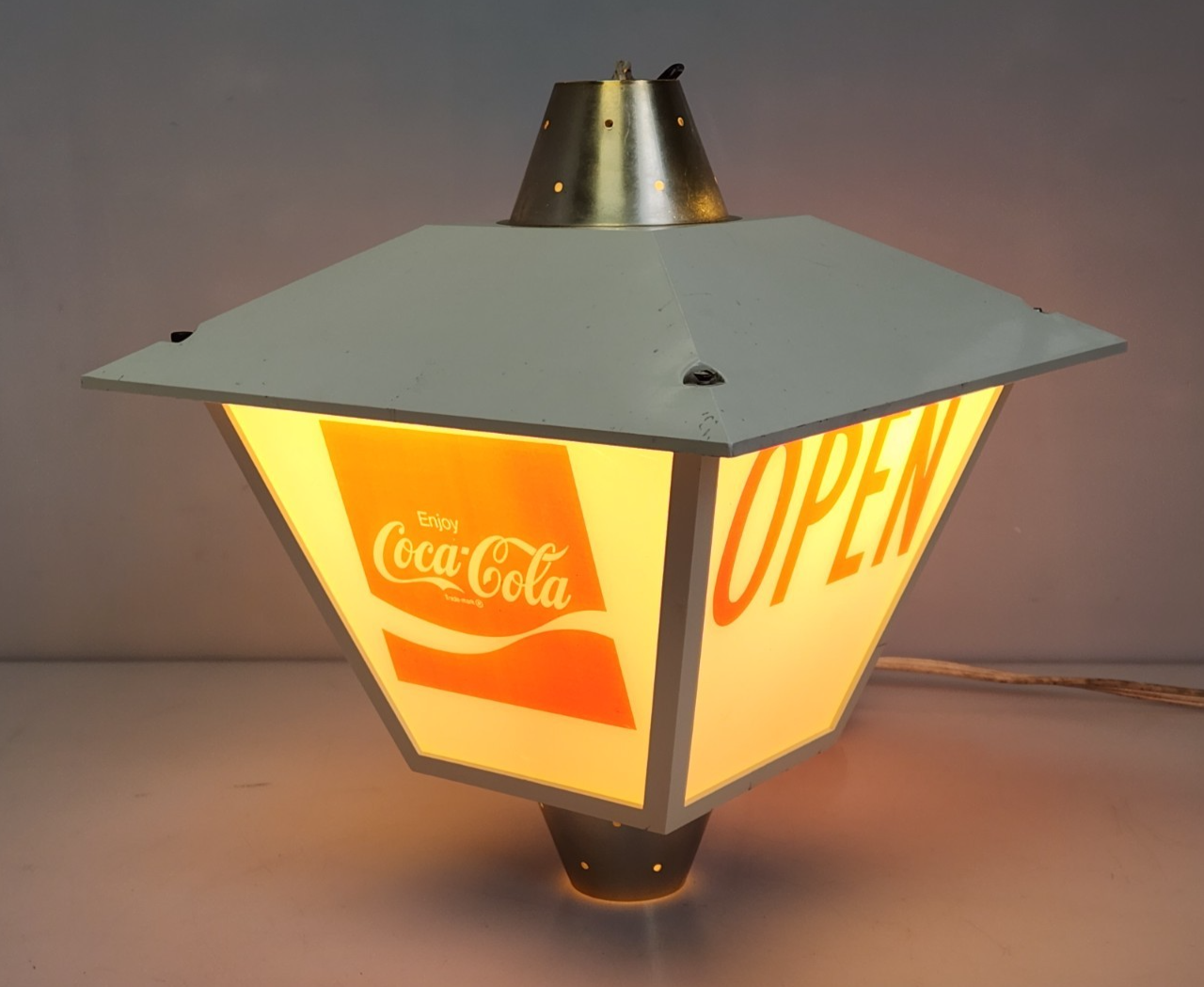 Vintage 1960's Enjoy COCA-COLA Open Lantern Light Rotating Hanging