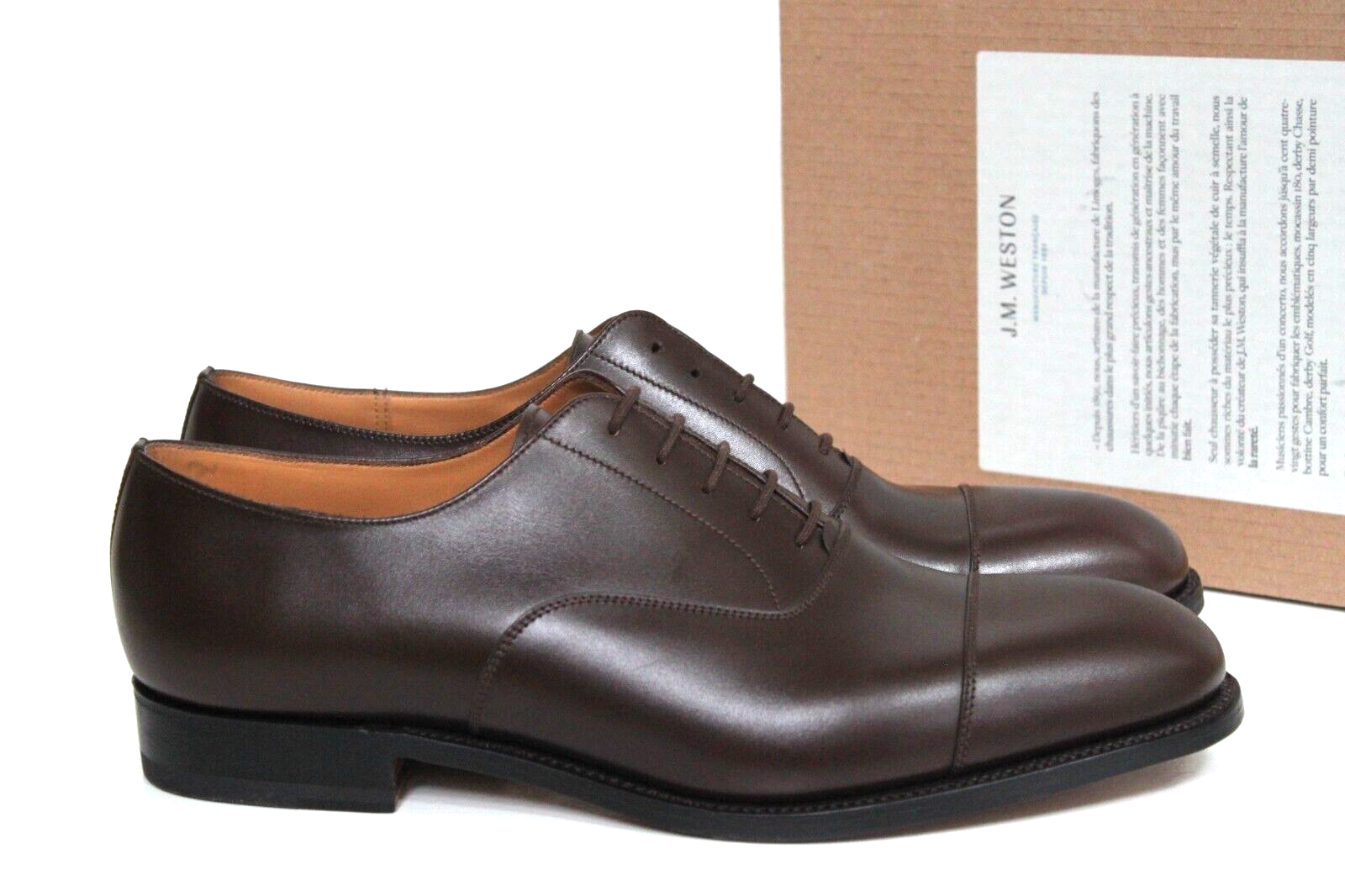 sz 9.5 US / 8.5 UK JM WESTON Brown Leather 300 Cap Toe Oxford Lace