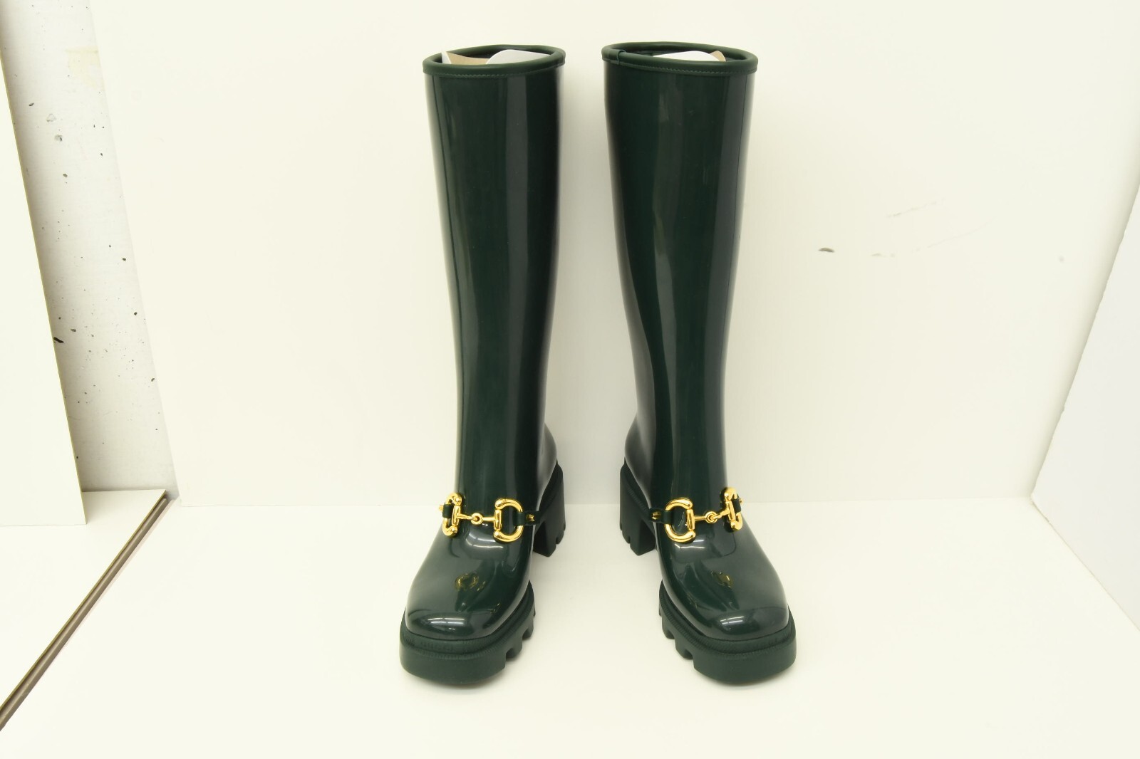 Authentic Gucci Long Rain Boots GP Green Snake Horsebit Womens