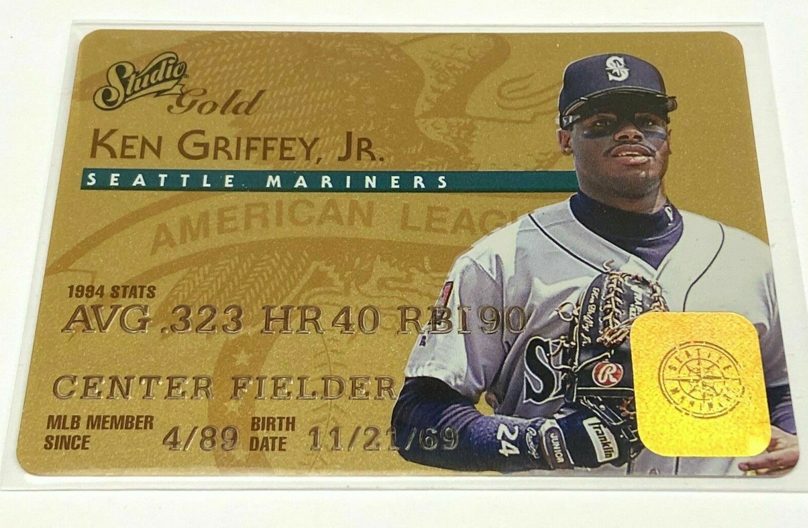 KEN GRIFFEY JR. Seattle Mariners 1995 Studio GOLD CC Baseball Card