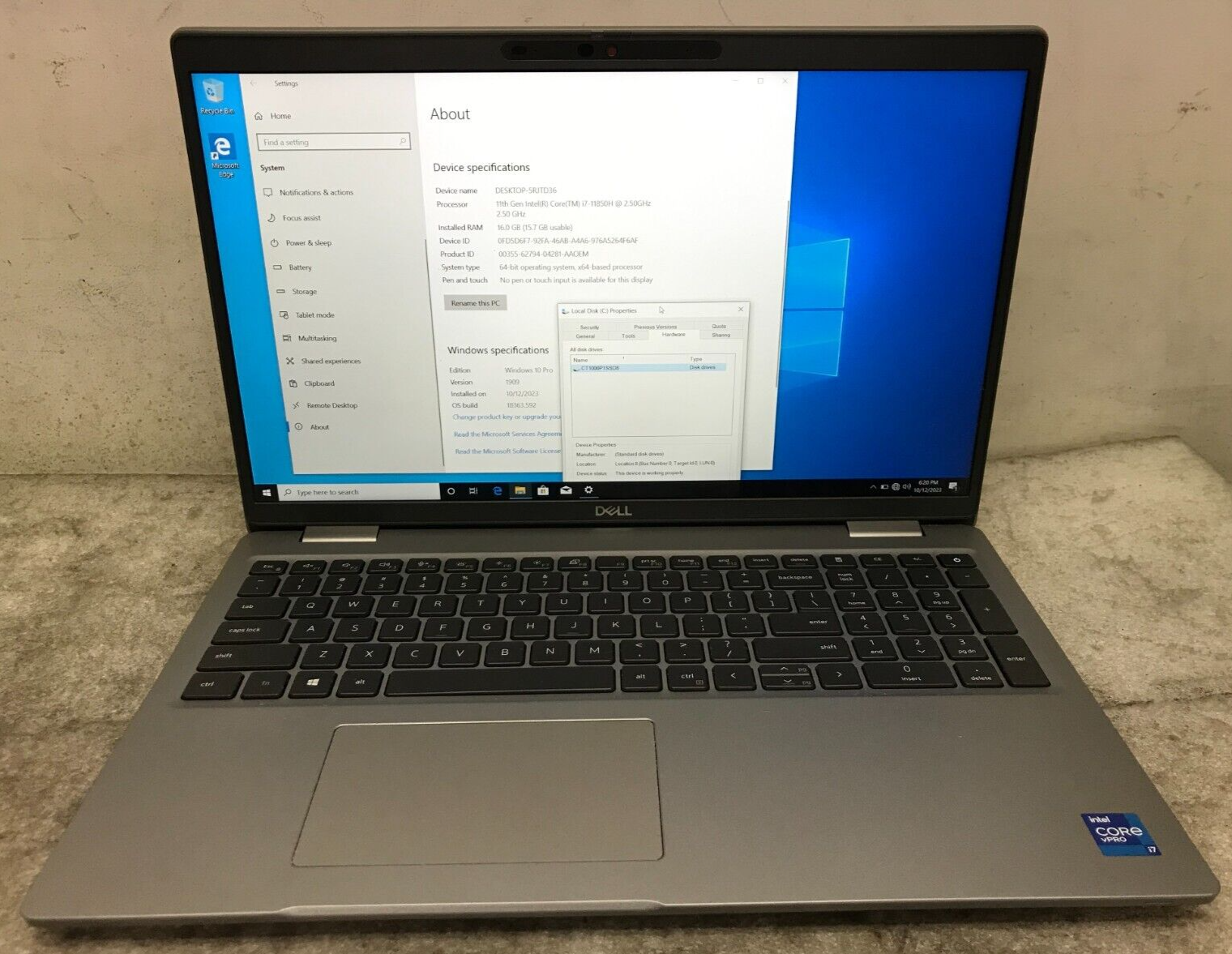 Dell Latitude 5521 / Intel Core i7-11850H 2.50GHz / 16GB RAM / 1TB